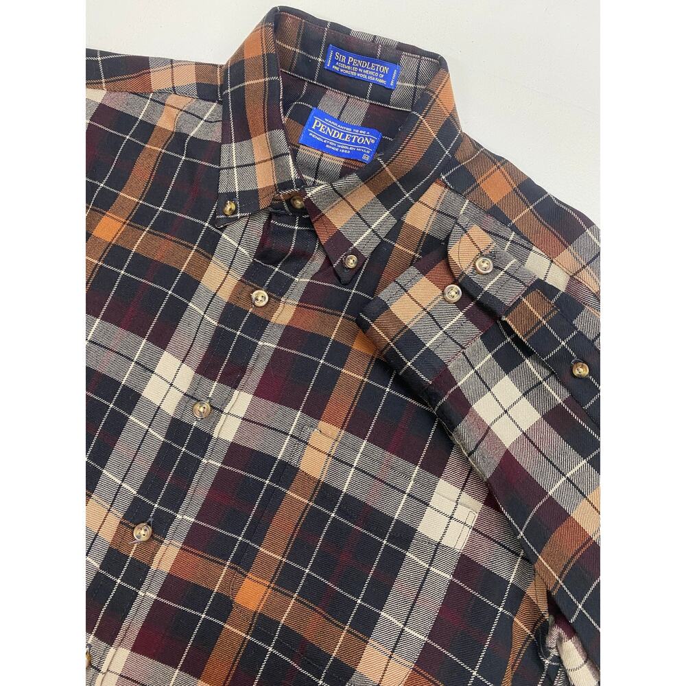 Men Sir Pendleton Fine Worsted Wool plaid button up flannel shirt, M